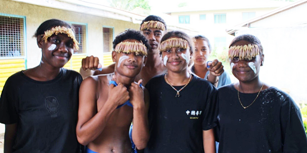 Students all dressed up to provide entertainment during the school closing programme.