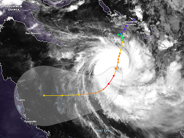Cyclone Jasper is now a category 3 storm heading towards Australia. Photo, Zoom Earth.