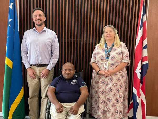 High Commissioner for a Day, Ellington Kabui with High Commissioner Thomas Coward and Deputy High Commissioner Emma Davis. Photo by BHC.