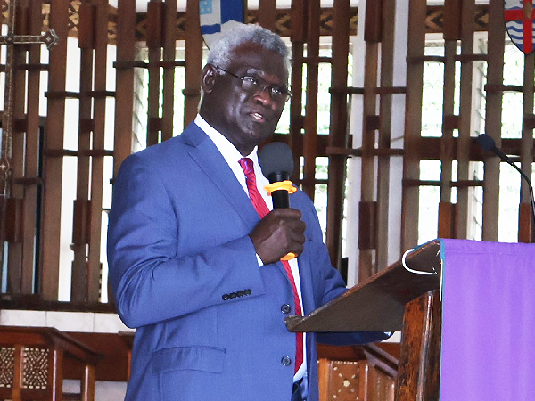 Prime Minister Honorable Manasseh Sogavare MP delivering a statement during the Thanksgiving service at Saint Barnabas Provincial Cathedral.