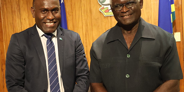 Prime Minister Sogavare (right) with Ambassador Salato during their meeting last Friday. Photo by PM’s Press Secretariat.