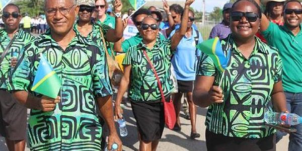 MEHRD Minister Mrs Tanangada and PS Dr Franco Rodie (front right and left) during a parade in Honiara last year to celebrate Parliament’s passage of the Education Bill 2023. Photo by MEHRD.