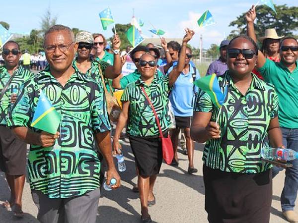 MEHRD Minister Mrs Tanangada and PS Dr Franco Rodie (front right and left) during a parade in Honiara last year to celebrate Parliament’s passage of the Education Bill 2023. Photo by MEHRD.