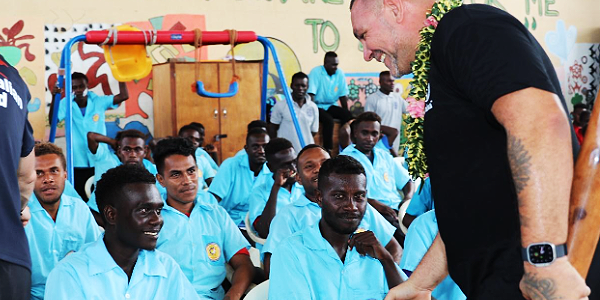 Mr Donovan meets students at St. Peter’s Rural Training Centre, Western Province.