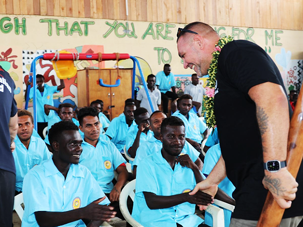 Mr Donovan meets students at St. Peter’s Rural Training Centre, Western Province.