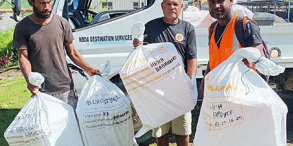 Ballot b0oxes being transported to Buala.