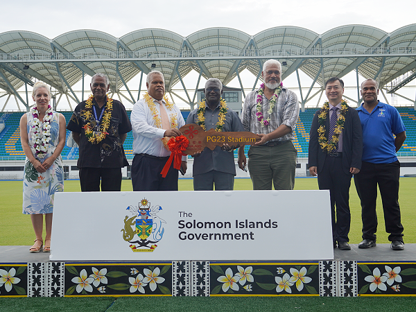 Acting Prime Minister Hon Manasseh Sogavare hand over the 2023 Pacific facilities to the Ministry of Home Affairs and National Sport Council. Photo by Lachlan Shyves Eddie.