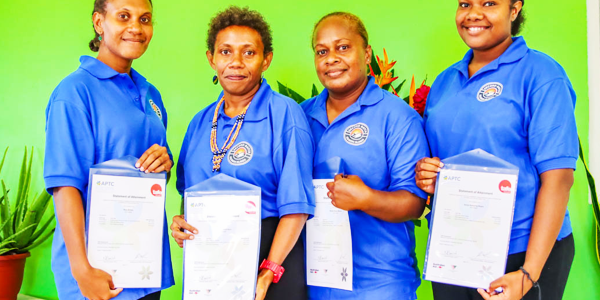 (L-R) Rose Bofelo, Margaret Kuni, Noelyn Masaea and Karlyn Rupen, whose training in the Aged care Preparation programe will help significantly improve the quality of care for elderly people in Solomon Islands.