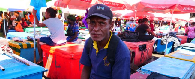Charles Mamae with his eskie of fish at the Honiara Central Market