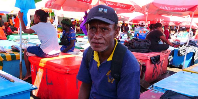 Charles Mamae with his eskie of fish at the Honiara Central Market