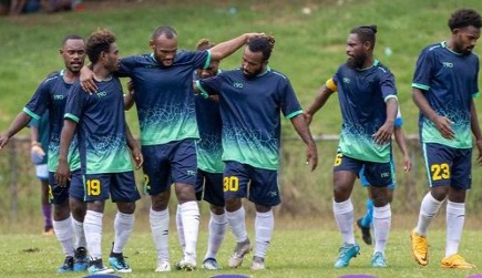 FC Juniper Tree players celebrating one of their five goals.