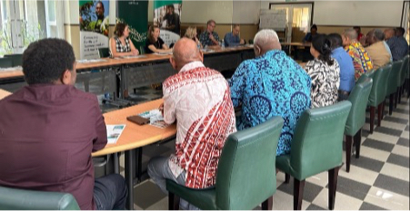 First Assistant Secretary Jan Hutton and Australian High Commissioner, H.E Rod Hilton, speaking at the PALM briefing with Government ministers at the Sir Paul Tovua Building