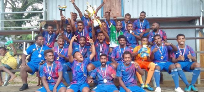 MIDWEST FC celebrate with their wining trophy at Aligegeo stadium copy