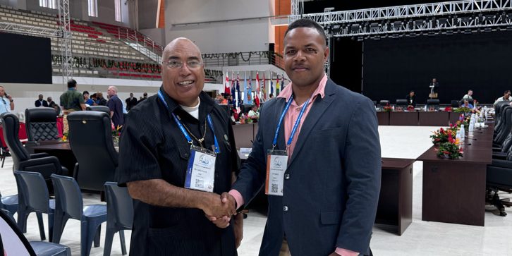 SICCI CEO Mr James Dolari shook hands with Permanent Secretary of Foreign Affairs and External Trade, Mr Colin Beck after his presentation