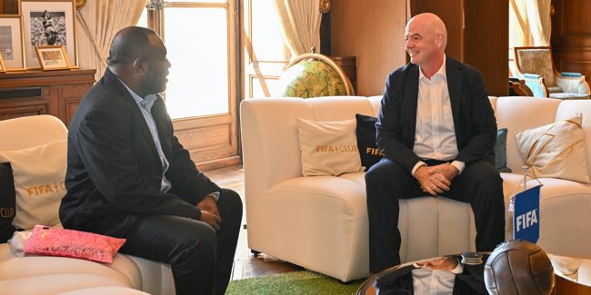 SIFF President Donald Marahare, left, briefing the FIFA President