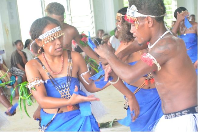 Students performing the famous North Malaita Taga’ai dance. Photo by Charlcy Alvin (Aligegeo student)