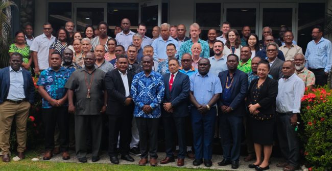 A group photo comprising of PM Manele, DPM Bradley Tovosia and representatives from our development partners