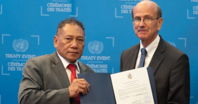 Foreign Affairs Minister Agovaka after signing the TPNW