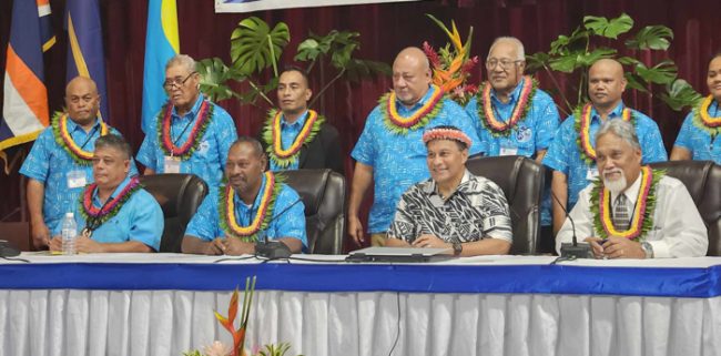 Minister Giro sitting (2nd from Left) with colleague PNA Ministers in FSM this week
