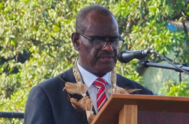 PM Manele addressing the distinguished guests, students and members of NGOs at the commemoration of the International Democracy Day