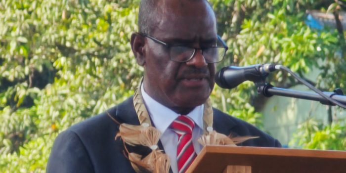 PM Manele addressing the distinguished guests, students and members of NGOs at the commemoration of the International Democracy Day