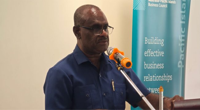 Prime Minister Honorable Jeremiah Manele MP, addressing the participants of the 13th Australia Solomon Islands Business Forum at Heritage Park Hotel.