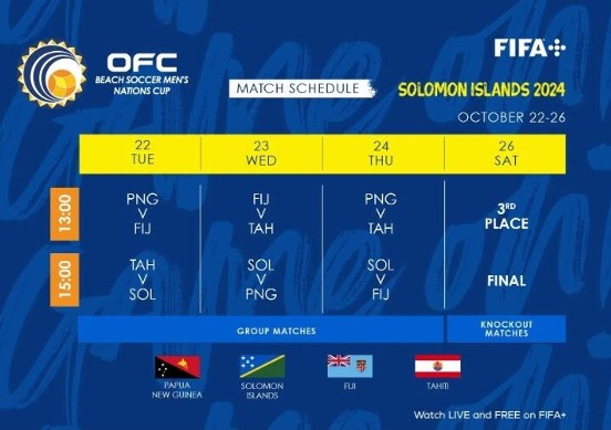 The OFC Beach Soccer Men’s Nations Cup 2024 Final Fixtures. Photo- OFC Media