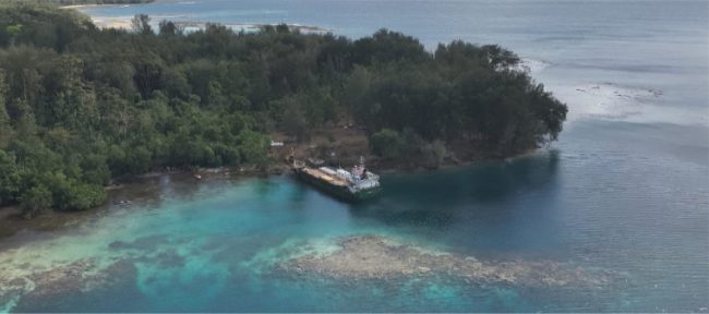The first barge of stores and equipment arriving at Western Border Outpost