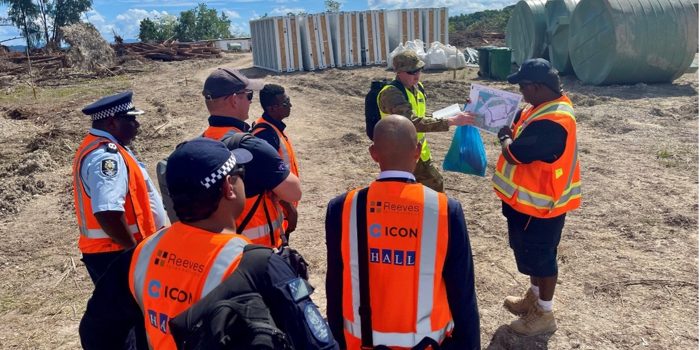 The visiting delegation is briefed by ADF and contractor on site at Shortland Island