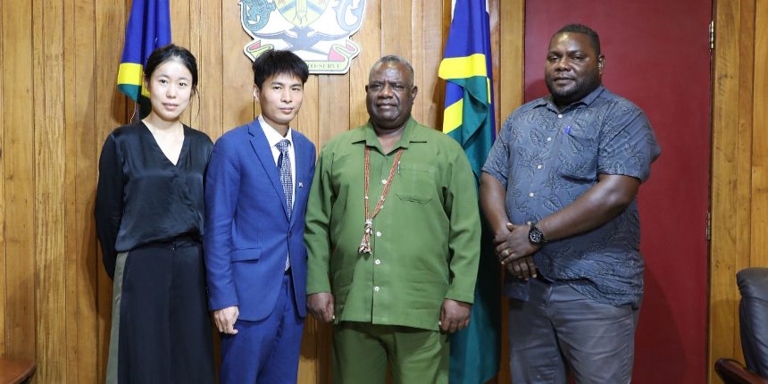 Acting Prime Minister Honourable Bradley Tovosia with the two officials from SINOMACH
