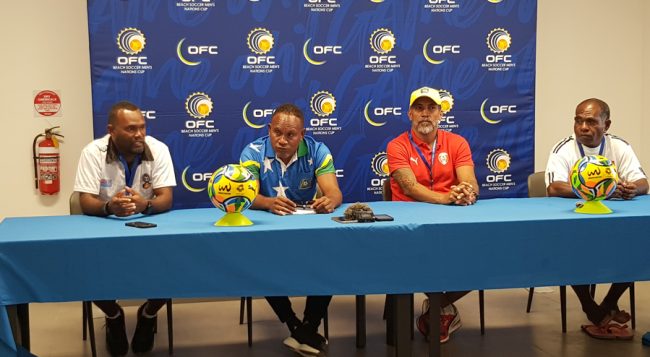 (From Left) Fiji’s Head Coach Jerry Sam, SI’s Head Coach James Naka, Tahiti”s Head Coach Teva Zaveroni and PNG”s Head Coach Babob Labong.