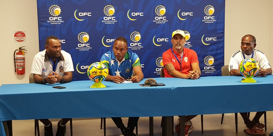 (From Left) Fiji’s Head Coach Jerry Sam, SI’s Head Coach James Naka, Tahiti”s Head Coach Teva Zaveroni and PNG”s Head Coach Babob Labong.