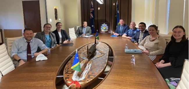 High Commissioner Sisilo meeting with the teachers in the conference room of the Solomon Islands High Commission in Canberra. Photo supplied