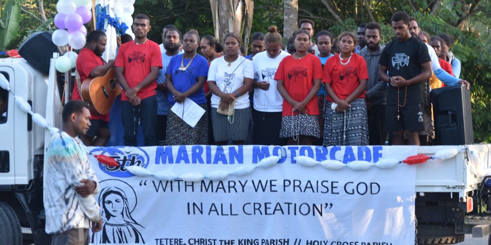 Holy Cross Youth leading the Marian Motorcade in Prayers and singing