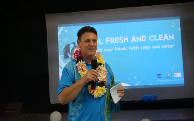 Solomon Water Chief Executive Officer(CEO) Carmine Piantedosi speaking. Photo by Raymond Hulanga