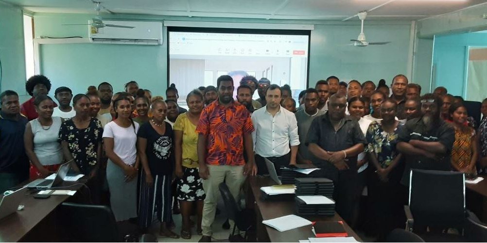 The participants with the Acting Government Statistician Samson Kanamoli, CAPSA Resident Statistics Adviser Dr Cengiz Ozkhan, and Chief Statistician Economics Andrew Kakate.