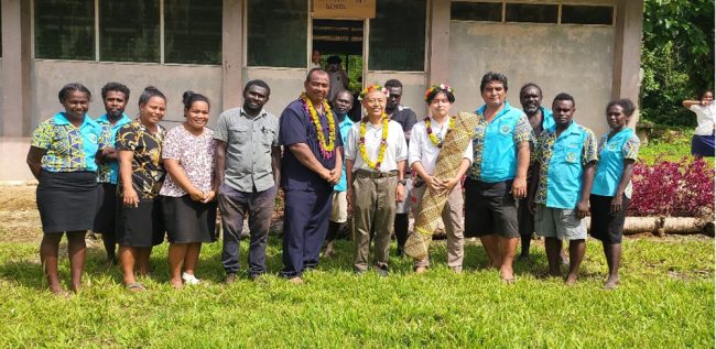 His Excellency Japanese Amassador Miwa, Hon Tongaua Tabe, and Grassroot Coordinator with Wagina secondary school staff during a visit to the school.
