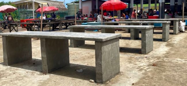 Newly constructed benches at Auki Fish Market