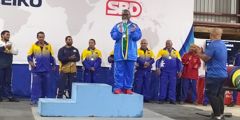 Ronald Bei Talasasa Jr, being called to receive the silver medal for Bench Press competition at the Oceania Regional Powerlifting Championship in Nauru, 31 October 2024