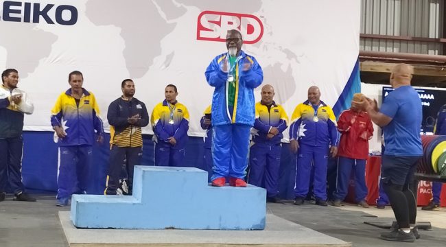 Ronald Bei Talasasa Jr, being called to receive the silver medal for Bench Press competition at the Oceania Regional Powerlifting Championship in Nauru, 31 October 2024