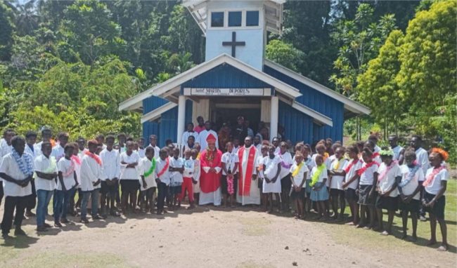 Bishop Houhou with Voruvoru Parishioners at the Tutu Catholic Church