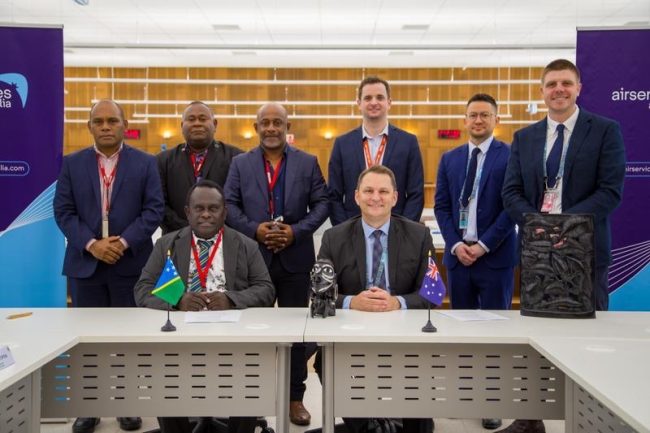 Solomon Islands Minister for Aviation and Communication, Hon. Frederick Kologeto with Airservices Australia Acting Chief Airspace and Network Officer Cr