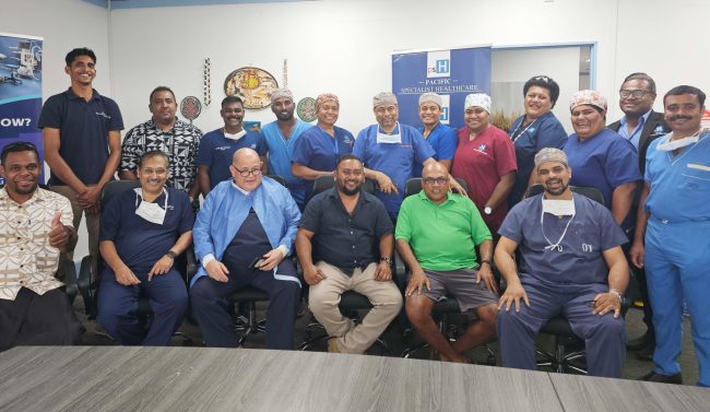 The entire PSH team behind the first-ever successful open-heart surgery