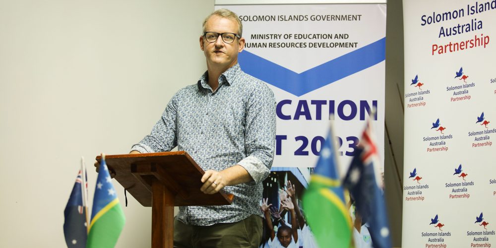 High Commissioner Rod Hilton speaking at the signing ceremony on Wednesday. Photo by MEHRD Media.