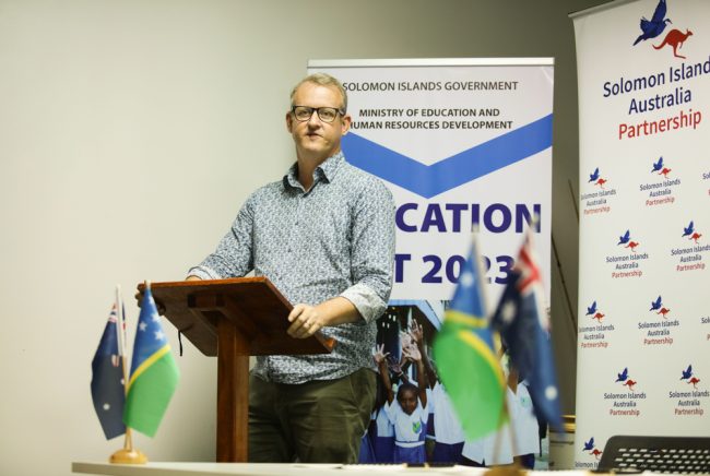 High Commissioner Rod Hilton speaking at the signing ceremony on Wednesday. Photo by MEHRD Media.