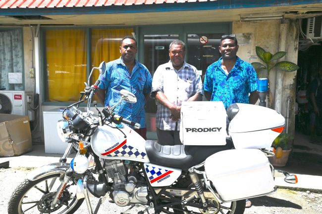 One of the new motor bikes handed over to Betikama.