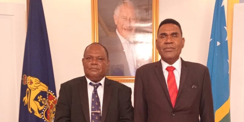 The Governor General His Excellency Revered David Tiva Kapu and PS Stanley Waleanisia after his Swearing-In ceremony at Government House