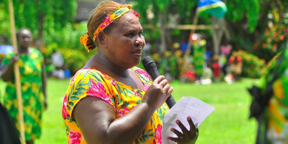 Ughele women representative Sharana Samuel delivers her speech