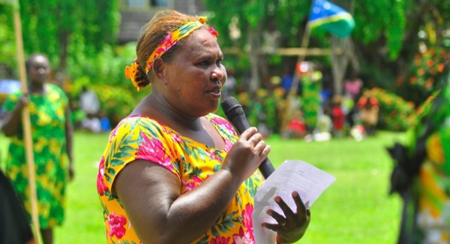Ughele women representative Sharana Samuel delivers her speech
