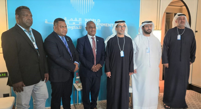 PM Manele and H.E Al Suwaidi (centre). Minister of Planning Hon. Ramofafia and MP for West kwaio Hon. Teiífi to the PM’s right and senior ADFD officials